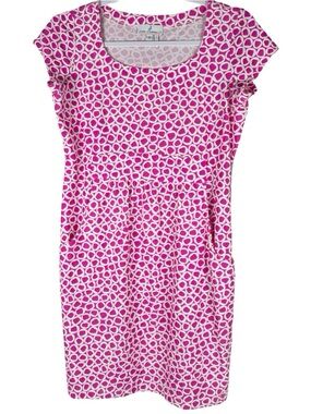Jude Connally Pink White Geometric Print Short Sleeve Sheath Dress Pockets Small